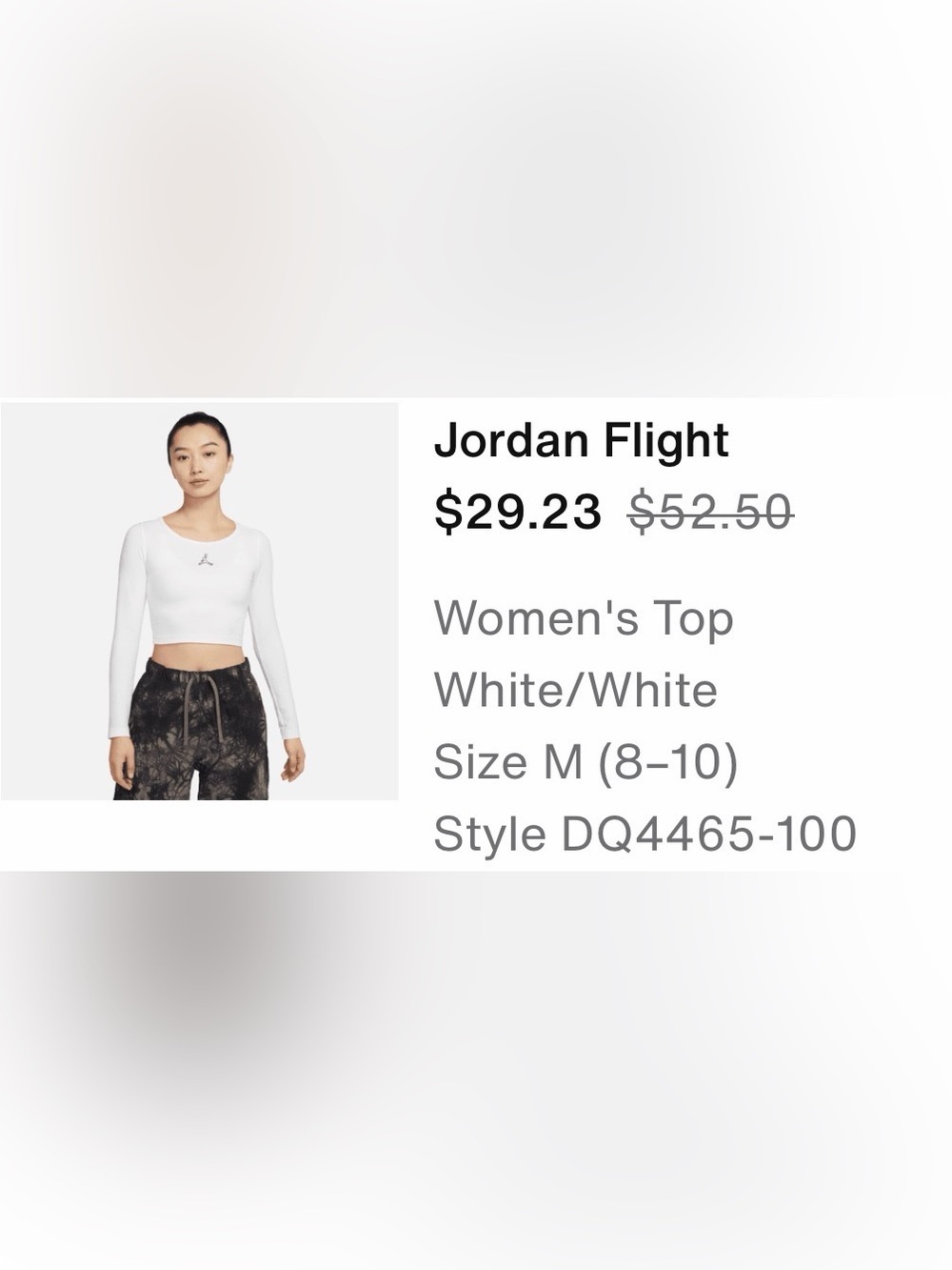 Nike Jordan Women's White Long-Sleeve Crop Top